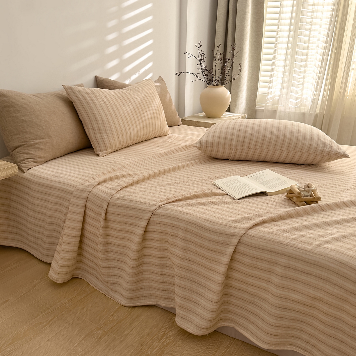 91家纺网 家纺一手货源 找家纺 DoDo 兜兜 2026年全棉纯棉A类色织皱皱纱床单单件 单床单 小半-棕