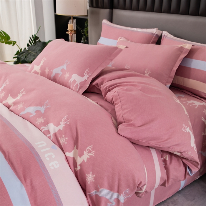 91家纺网 家纺一手货源 找家纺 佳宇轩 2026新款爆款140克独版植物羊绒加厚斜纹磨毛四件套 一鹿相伴