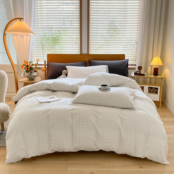 91家纺网 家纺一手货源 找家纺 （总）仰望棉麻双层纱供应链 2026新款全棉纯棉色织水洗棉日系简约风吊边四件套