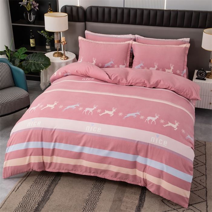 91家纺网 家纺一手货源 找家纺 佳宇轩 2026新款爆款140克独版植物羊绒加厚斜纹磨毛四件套 一鹿相伴