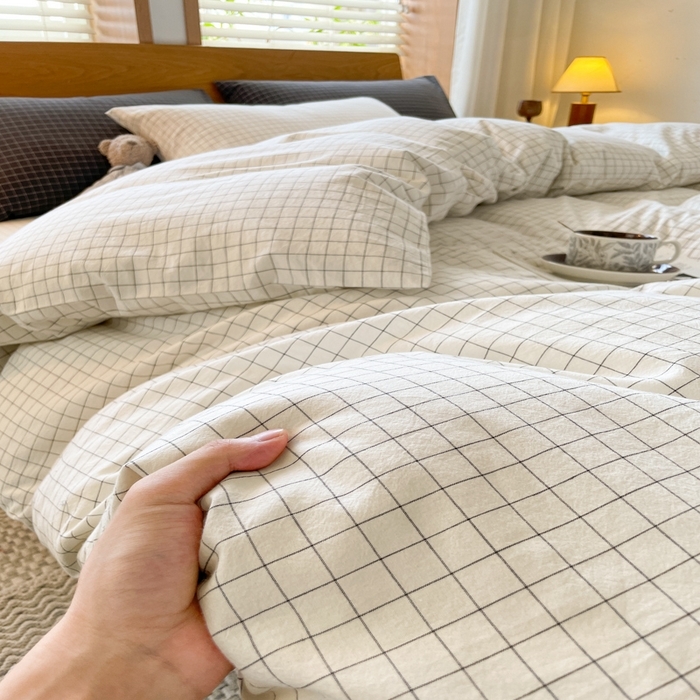 91家纺网 家纺一手货源 找家纺 （总）仰望棉麻双层纱供应链 2026新款全棉纯棉色织水洗棉日系简约风吊边四件套