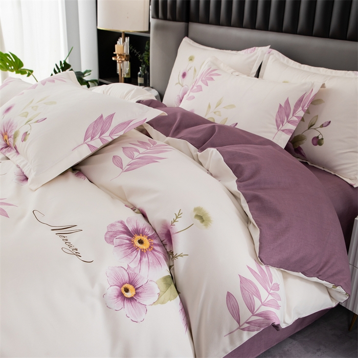 91家纺网 家纺一手货源 找家纺 佳宇轩 2026新款爆款140克独版植物羊绒加厚斜纹磨毛四件套 紫韵花开