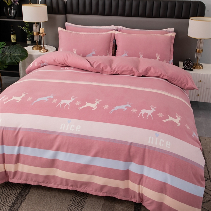 91家纺网 家纺一手货源 找家纺 佳宇轩 2026新款爆款140克独版植物羊绒加厚斜纹磨毛四件套 一鹿相伴