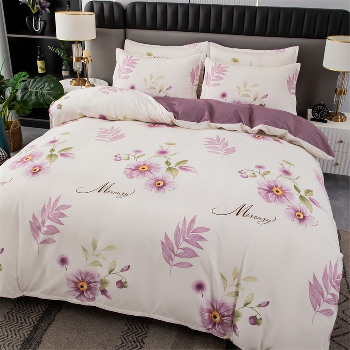 91家纺网 家纺一手货源 找家纺 佳宇轩 2026新款爆款140克独版植物羊绒加厚斜纹磨毛四件套 紫韵花开