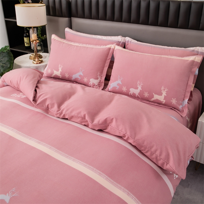 91家纺网 家纺一手货源 找家纺 佳宇轩 2026新款爆款140克独版植物羊绒加厚斜纹磨毛四件套 一鹿相伴