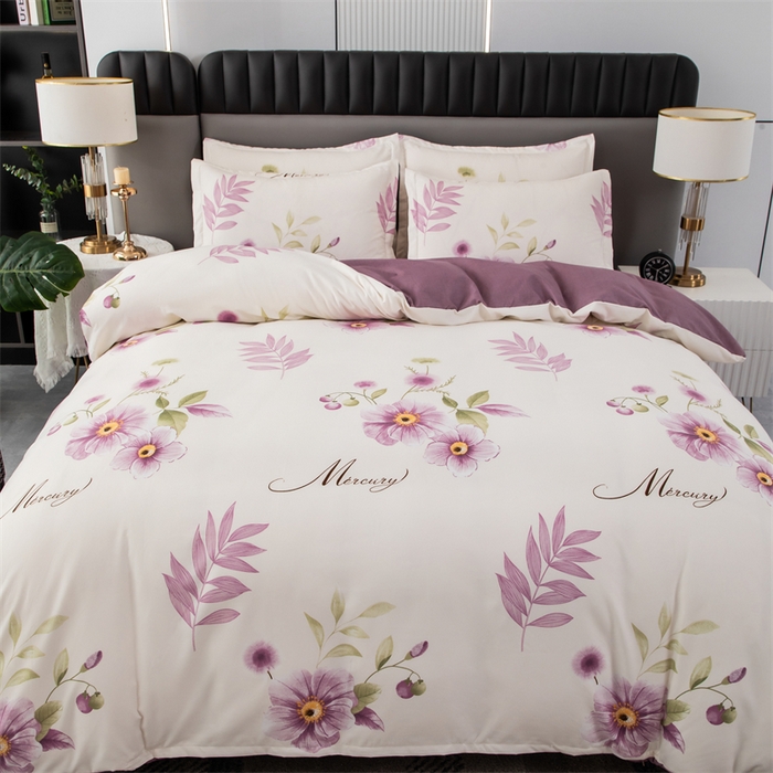 91家纺网 家纺一手货源 找家纺 佳宇轩 2026新款爆款140克独版植物羊绒加厚斜纹磨毛四件套 紫韵花开