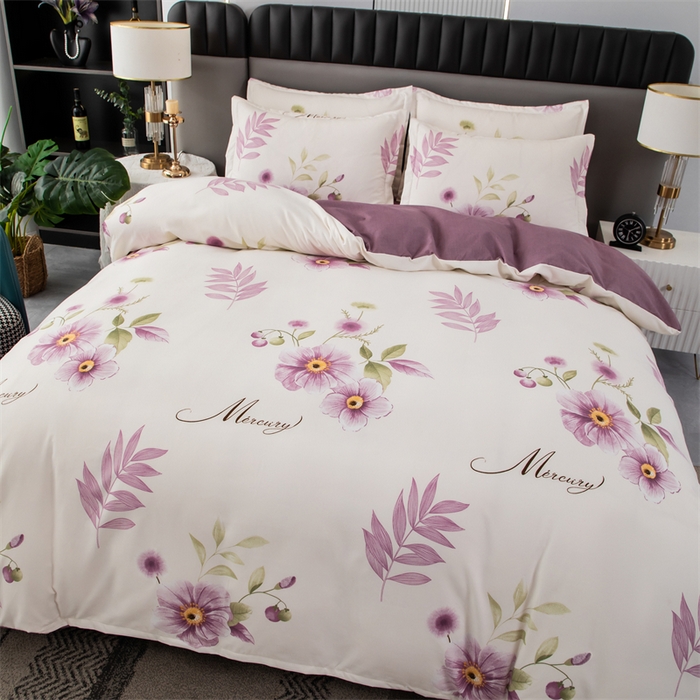 91家纺网 家纺一手货源 找家纺 佳宇轩 2026新款爆款140克独版植物羊绒加厚斜纹磨毛四件套 紫韵花开