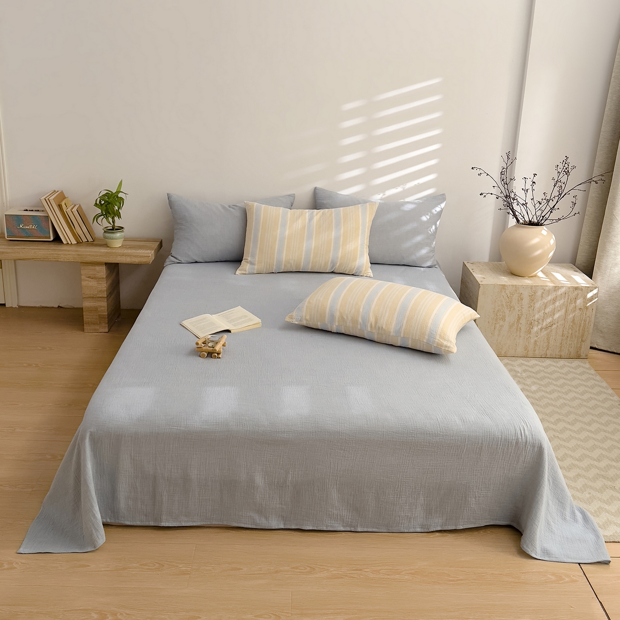 91家纺网 家纺一手货源 找家纺 （总）DoDo 兜兜 2026年全棉纯棉A类色织皱皱纱床单单件 单床单