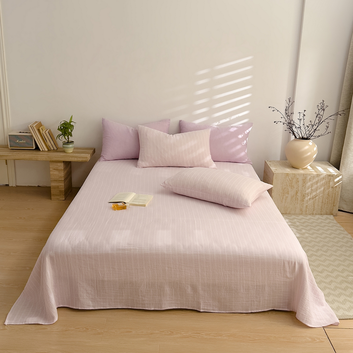 91家纺网 家纺一手货源 找家纺 （总）DoDo 兜兜 2026年全棉纯棉A类色织皱皱纱床单单件 单床单