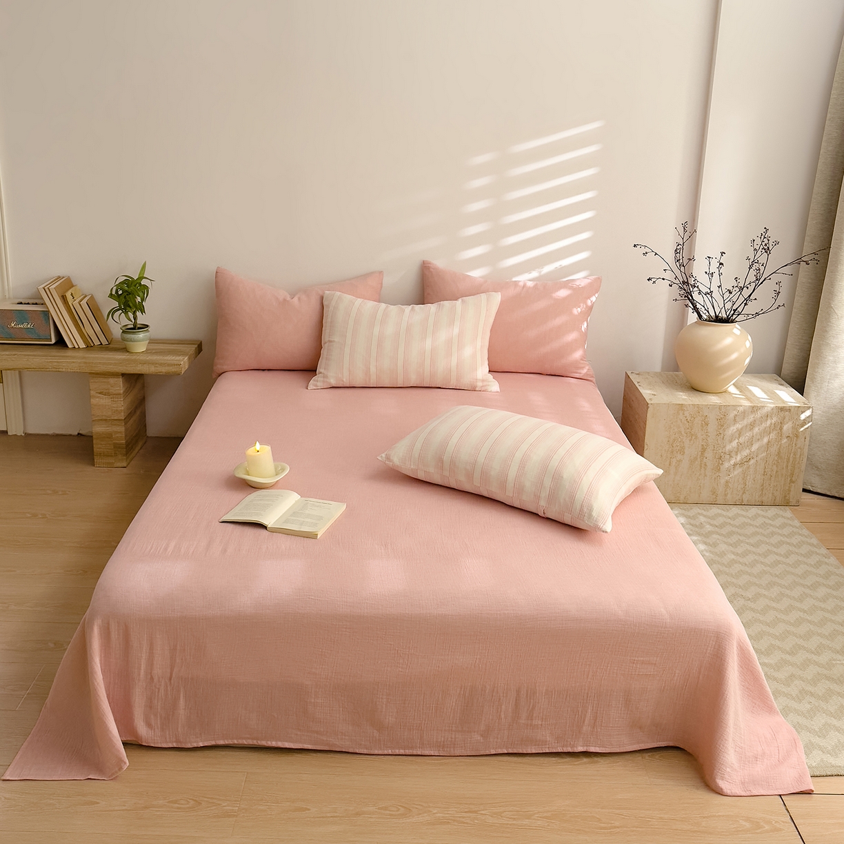 91家纺网 家纺一手货源 找家纺 （总）DoDo 兜兜 2026年全棉纯棉A类色织皱皱纱床单单件 单床单