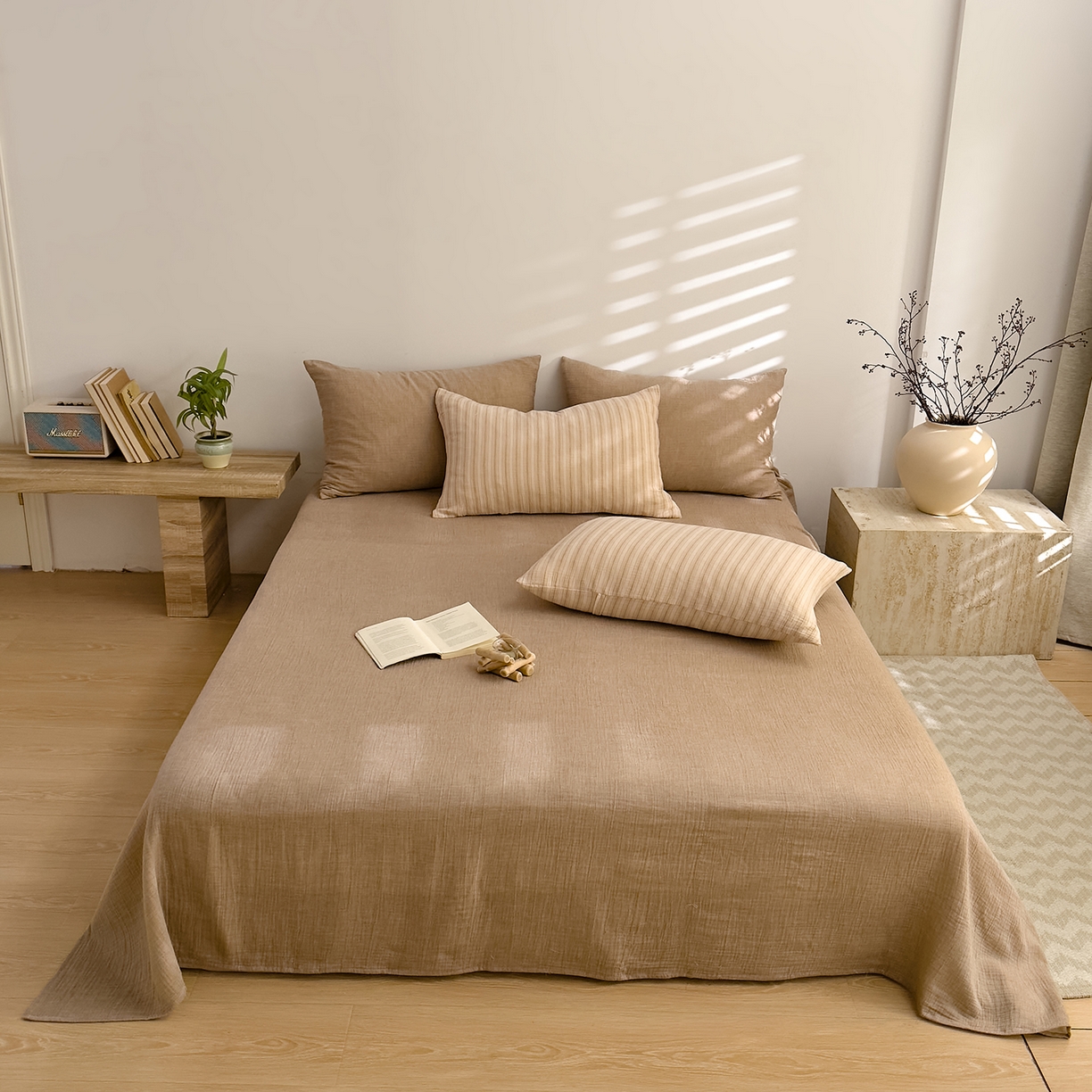 DoDo 兜兜 2026年全棉纯棉A类色织皱皱纱床单单件 单床单 纯色-奶茶棕