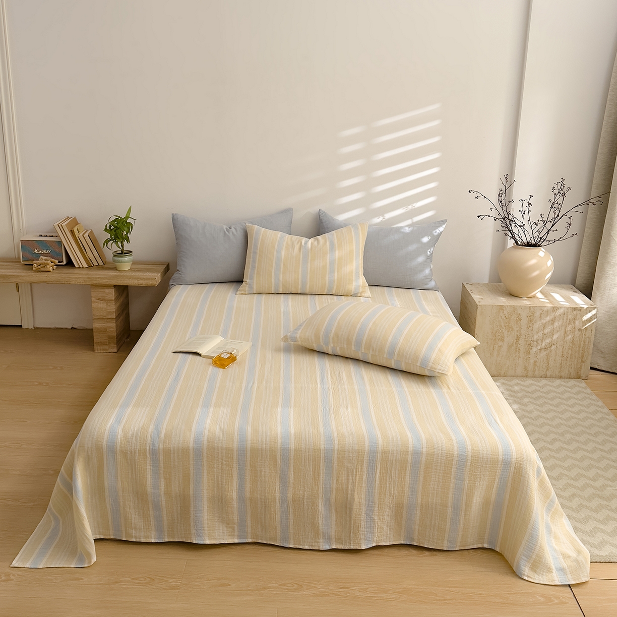 DoDo 兜兜 2026年全棉纯棉A类色织皱皱纱床单单件 单床单 小半-蓝