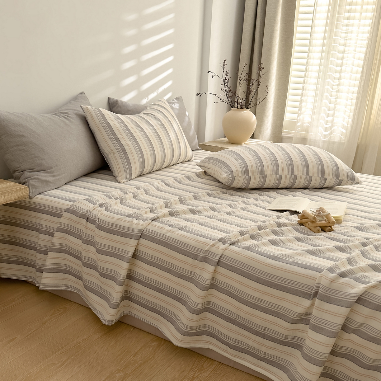 91家纺网 家纺一手货源 找家纺 DoDo 兜兜 2026年全棉纯棉A类色织皱皱纱床单单件 单床单 小半-灰