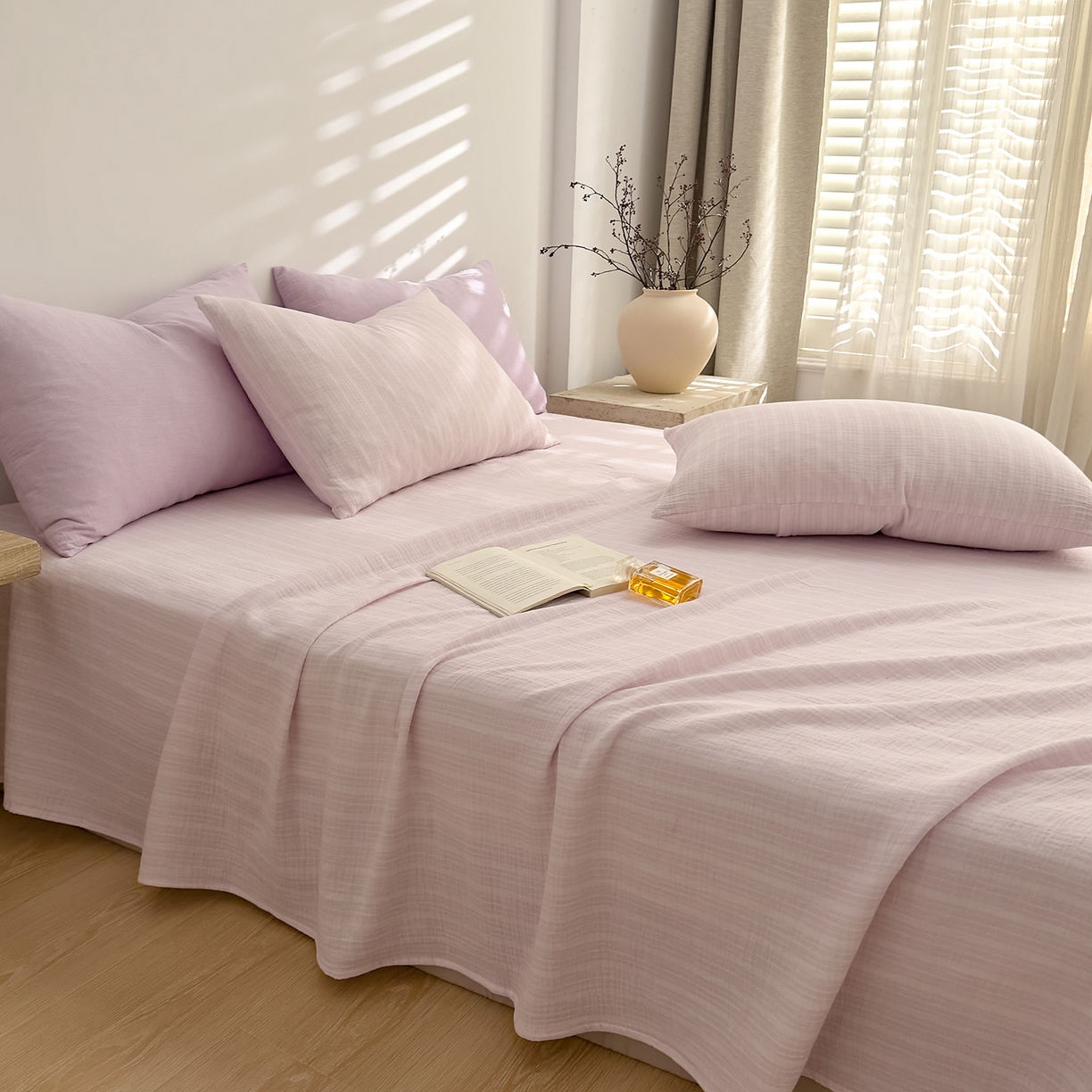 91家纺网 家纺一手货源 找家纺 DoDo 兜兜 2026年全棉纯棉A类色织皱皱纱床单单件 单床单 小半-紫