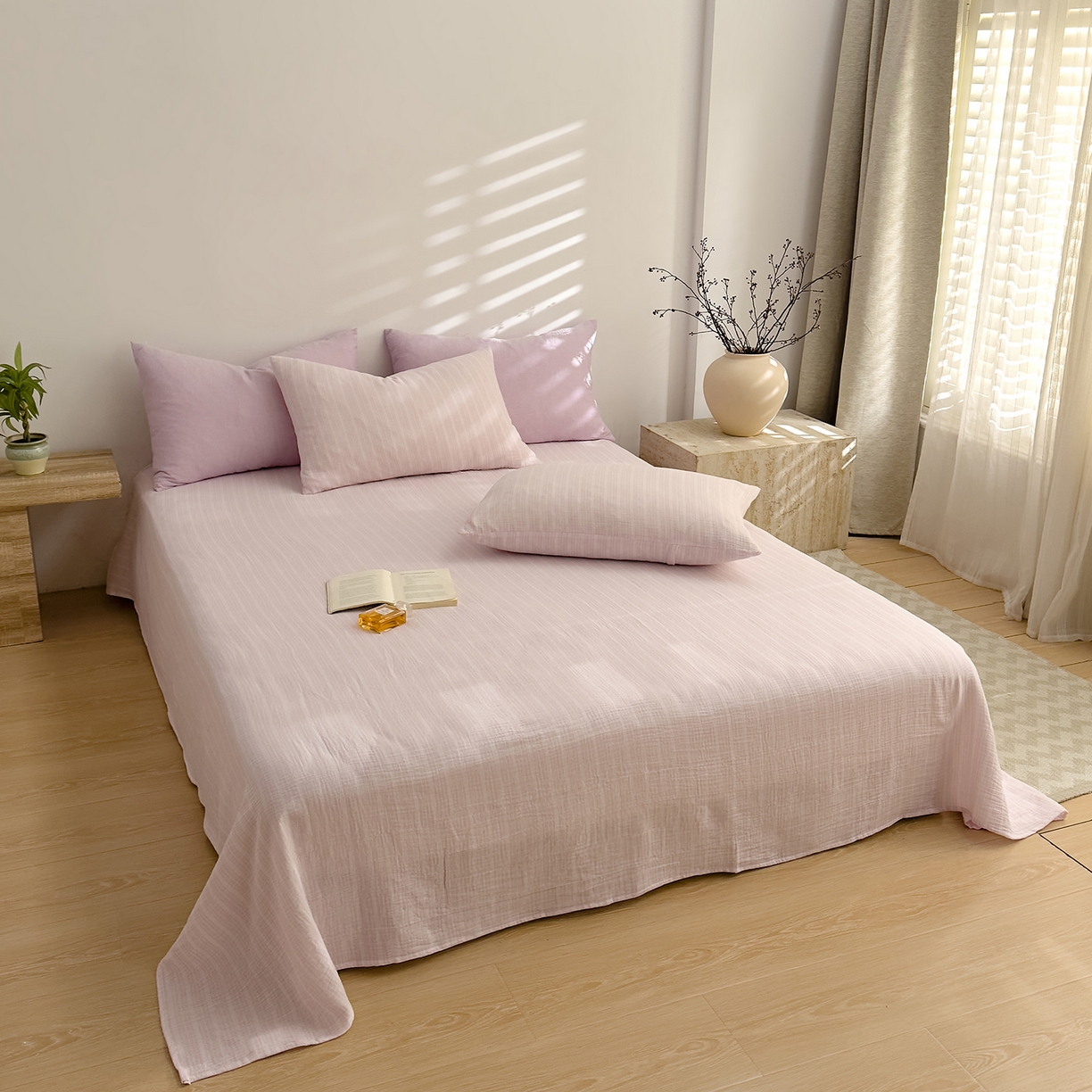 91家纺网 家纺一手货源 找家纺 DoDo 兜兜 2026年全棉纯棉A类色织皱皱纱床单单件 单床单 小半-紫