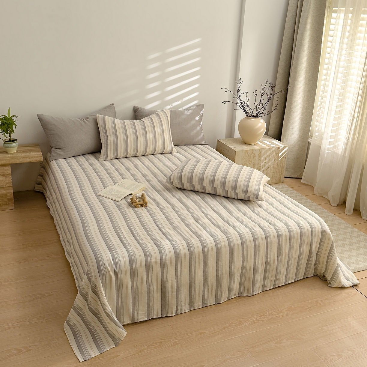 91家纺网 家纺一手货源 找家纺 DoDo 兜兜 2026年全棉纯棉A类色织皱皱纱床单单件 单床单 小半-灰