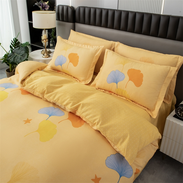 91家纺网 家纺一手货源 找家纺 佳宇轩 2026新款爆款140克独版植物羊绒加厚斜纹磨毛四件套 叶叶风情