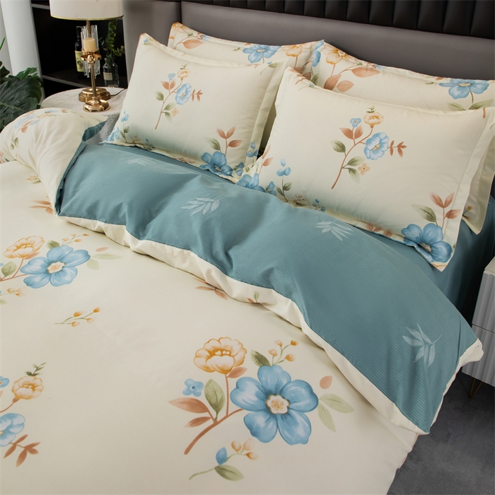 91家纺网 家纺一手货源 找家纺 佳宇轩 2026新款爆款140克独版植物羊绒加厚斜纹磨毛四件套 芳华