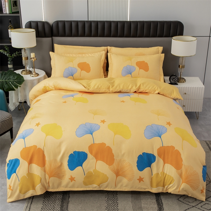 佳宇轩 2026新款爆款140克独版植物羊绒加厚斜纹磨毛四件套 叶叶风情