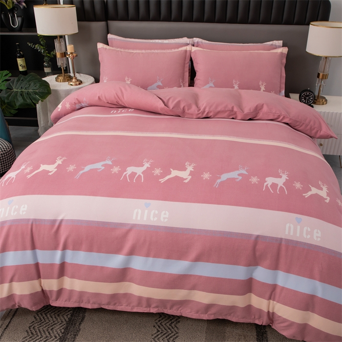 91家纺网 家纺一手货源 找家纺 佳宇轩 2026新款爆款140克独版植物羊绒加厚斜纹磨毛四件套 一鹿相伴