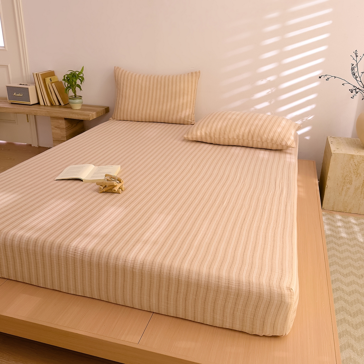 91家纺网 家纺一手货源 找家纺 （总）DoDo 兜兜 2026新全棉纯棉A类色织皱皱纱单床笠单件床笠单品