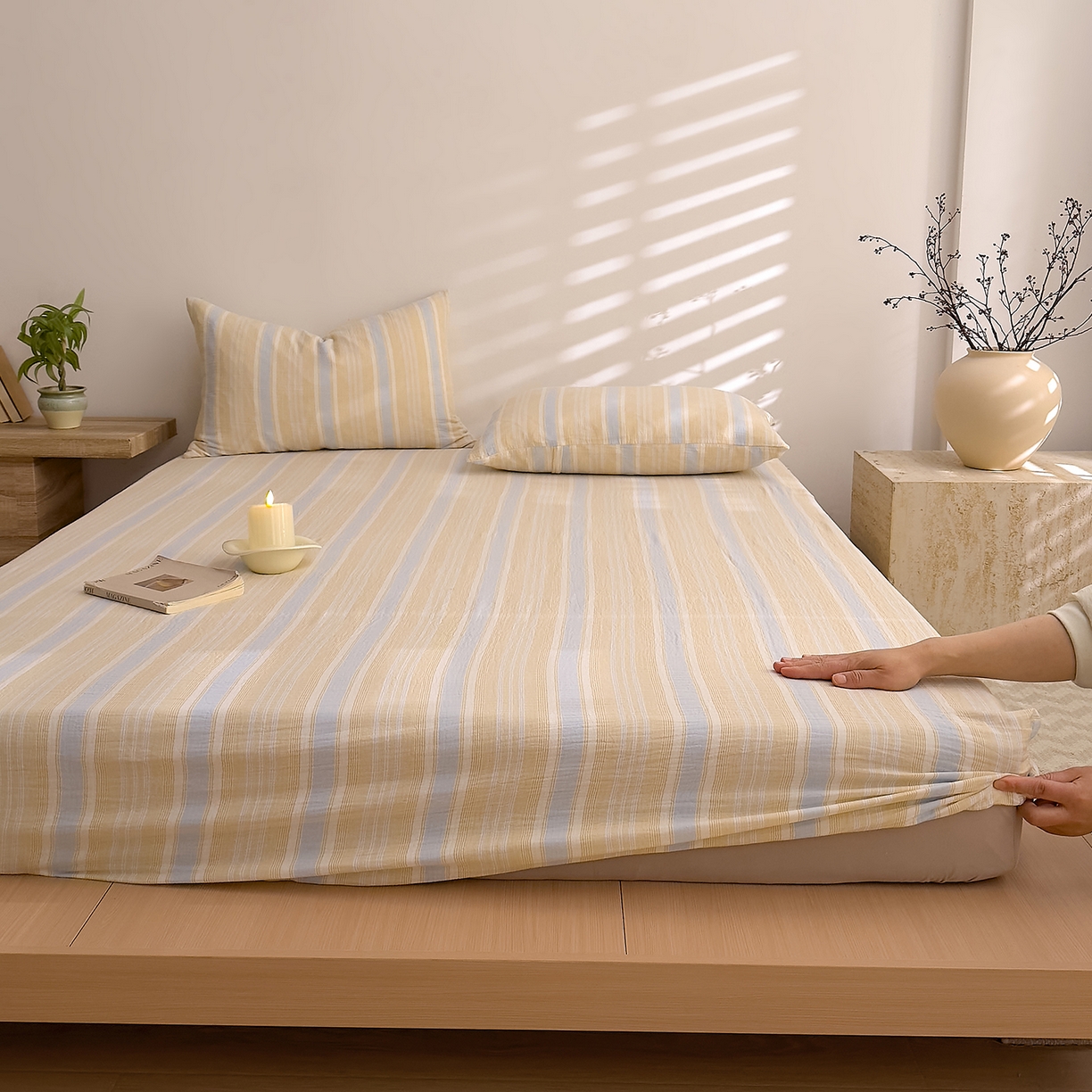 91家纺网 家纺一手货源 找家纺 （总）DoDo 兜兜 2026新全棉纯棉A类色织皱皱纱单床笠单件床笠单品