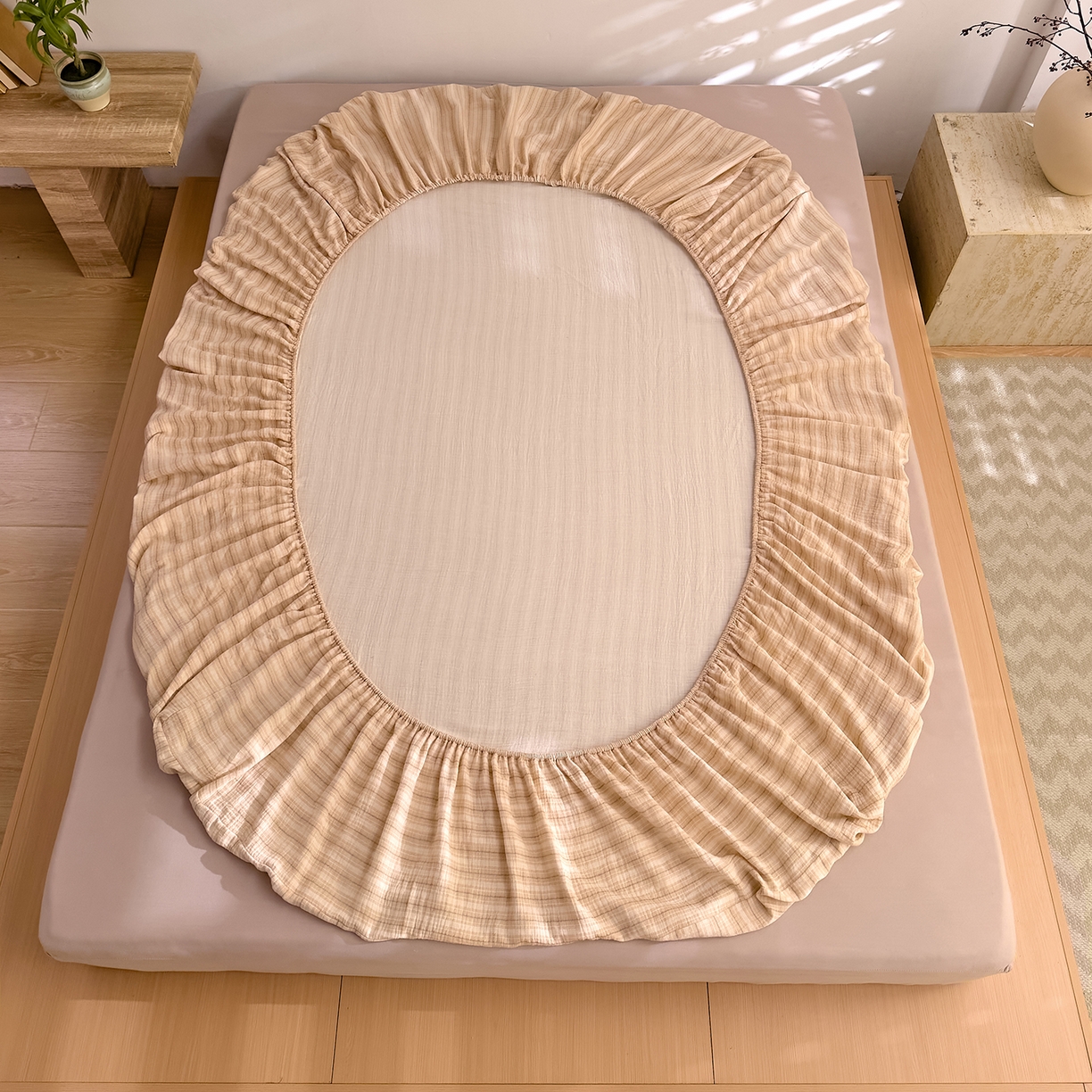 91家纺网 家纺一手货源 找家纺 （总）DoDo 兜兜 2026新全棉纯棉A类色织皱皱纱单床笠单件床笠单品