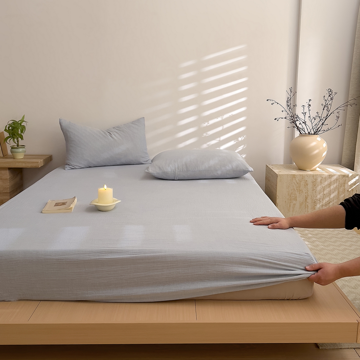 91家纺网 家纺一手货源 找家纺 （总）DoDo 兜兜 2026新全棉纯棉A类色织皱皱纱单床笠单件床笠单品