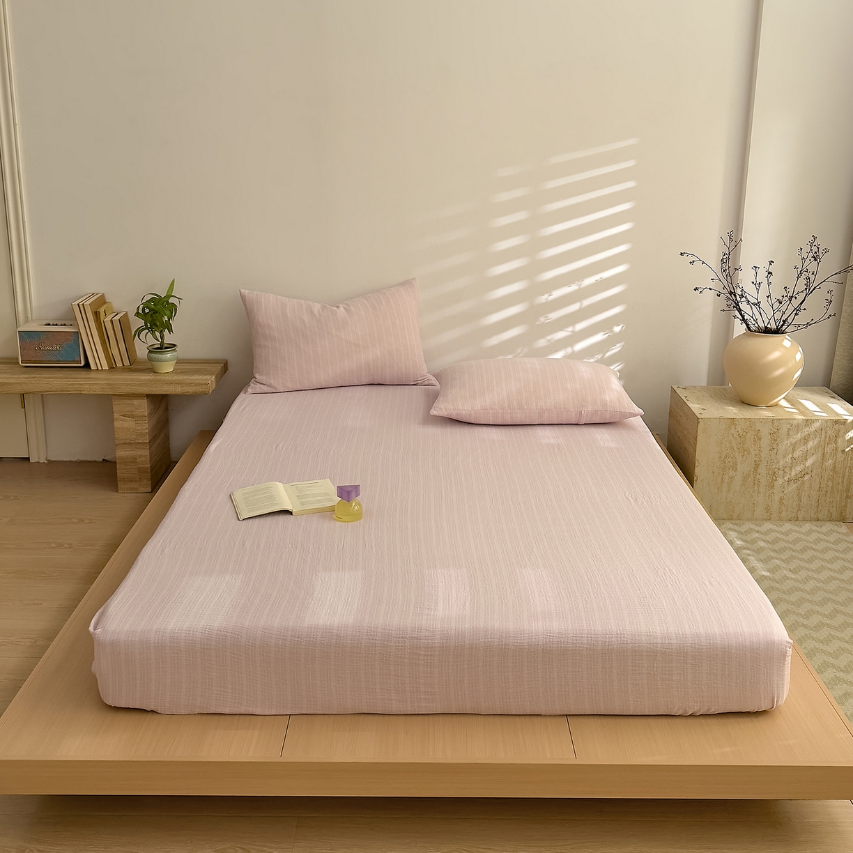 91家纺网 家纺一手货源 找家纺 DoDo 兜兜 2026新全棉纯棉A类色织皱皱纱单床笠单件床笠单品 小半-紫