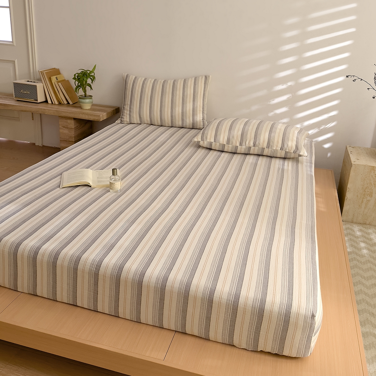 91家纺网 家纺一手货源 找家纺 DoDo 兜兜 2026新全棉纯棉A类色织皱皱纱单床笠单件床笠单品 小半-灰