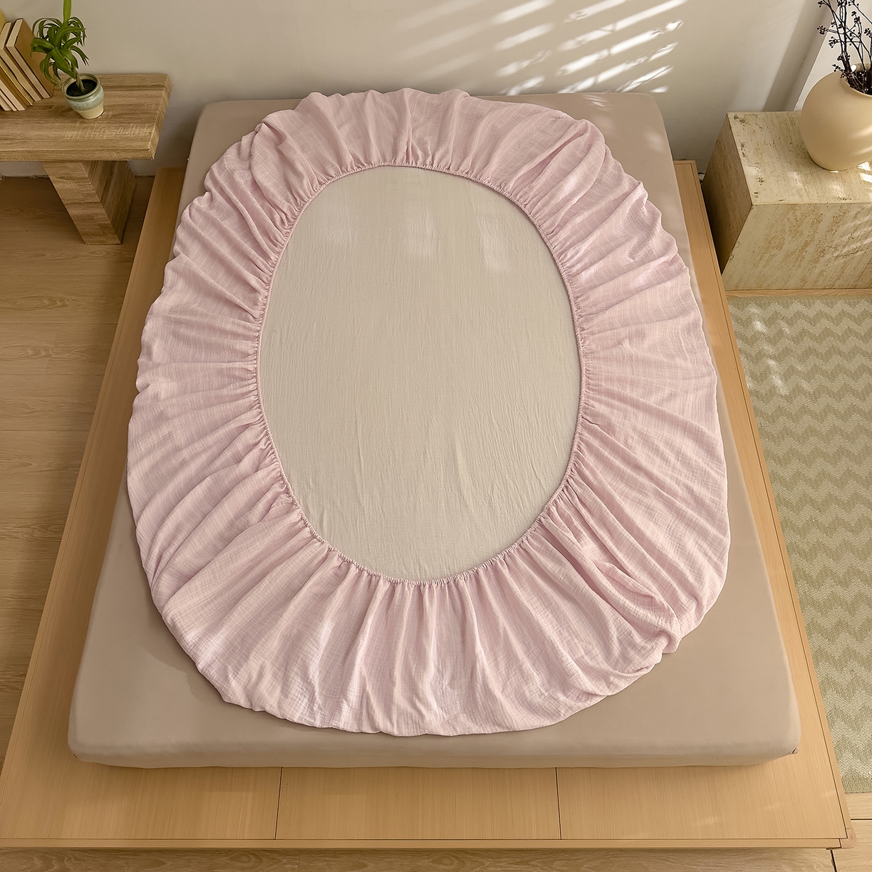 91家纺网 家纺一手货源 找家纺 DoDo 兜兜 2026新全棉纯棉A类色织皱皱纱单床笠单件床笠单品 小半-紫