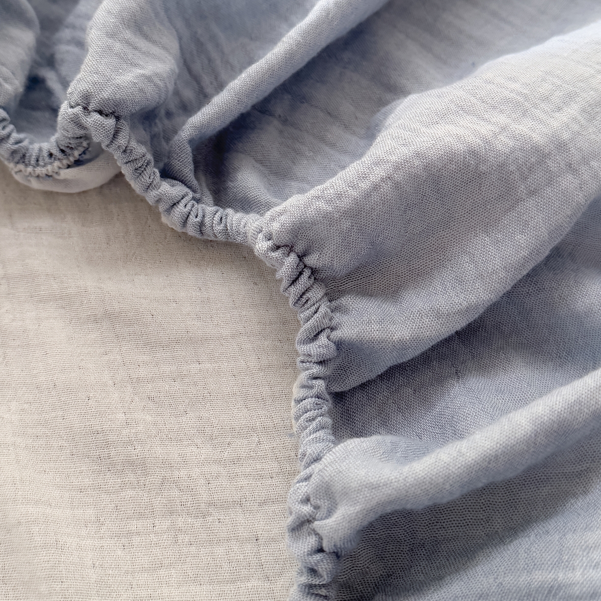 91家纺网 家纺一手货源 找家纺 DoDo 兜兜 2026新全棉纯棉A类色织皱皱纱单床笠单件床笠单品 纯色-烟灰蓝