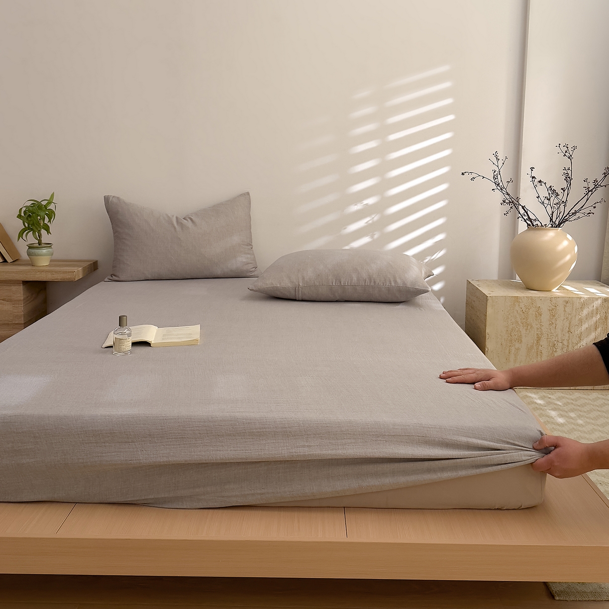 DoDo 兜兜 2026新全棉纯棉A类色织皱皱纱单床笠单件床笠单品 纯色-泡沫灰