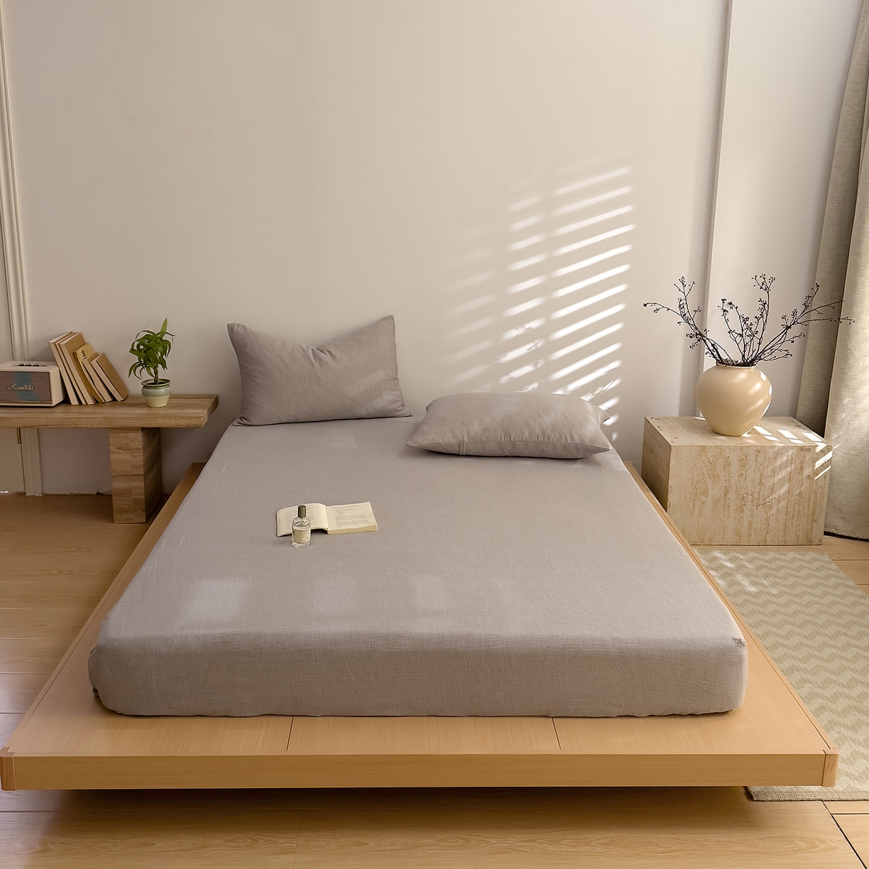 91家纺网 家纺一手货源 找家纺 DoDo 兜兜 2026新全棉纯棉A类色织皱皱纱单床笠单件床笠单品 纯色-泡沫灰