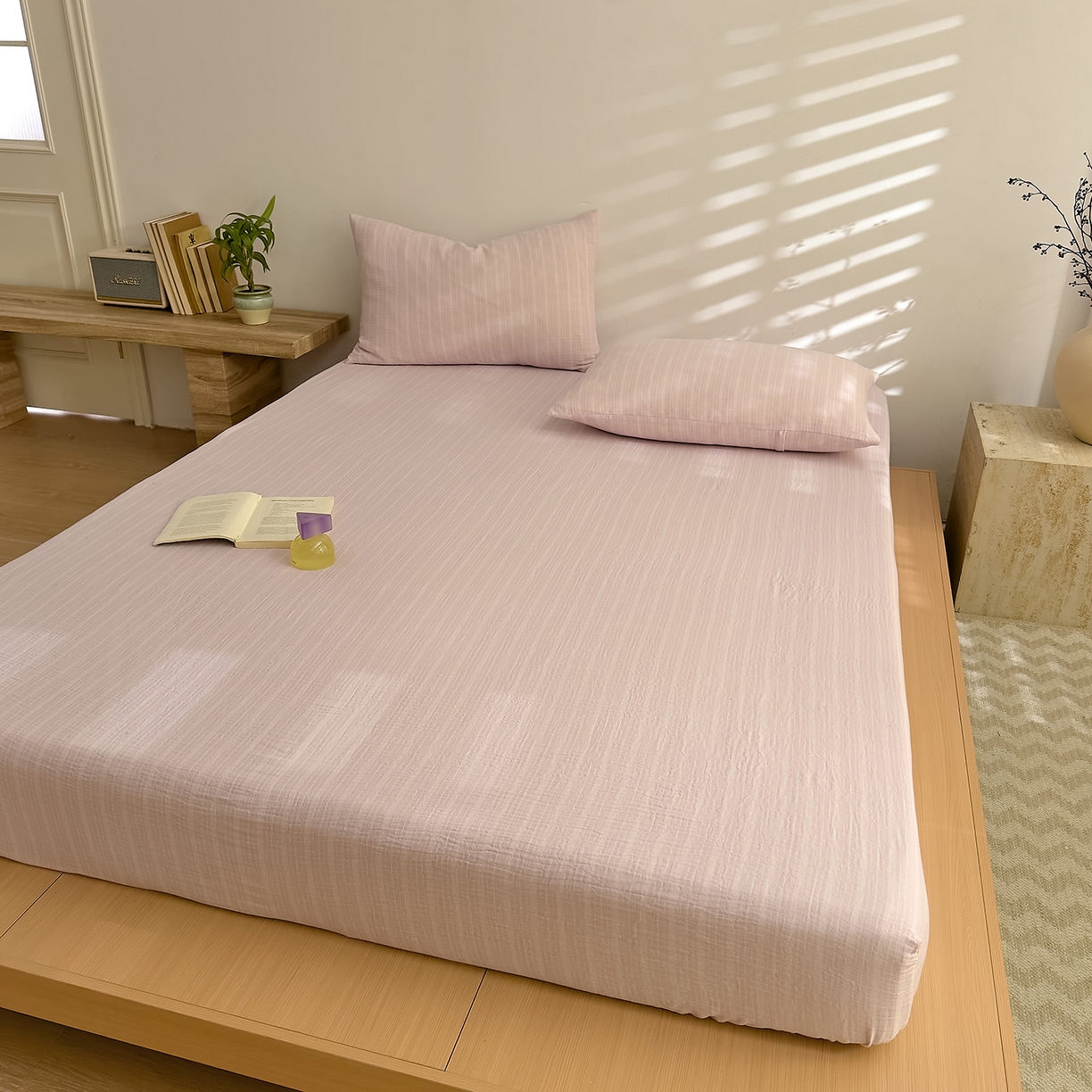 91家纺网 家纺一手货源 找家纺 DoDo 兜兜 2026新全棉纯棉A类色织皱皱纱单床笠单件床笠单品 小半-紫