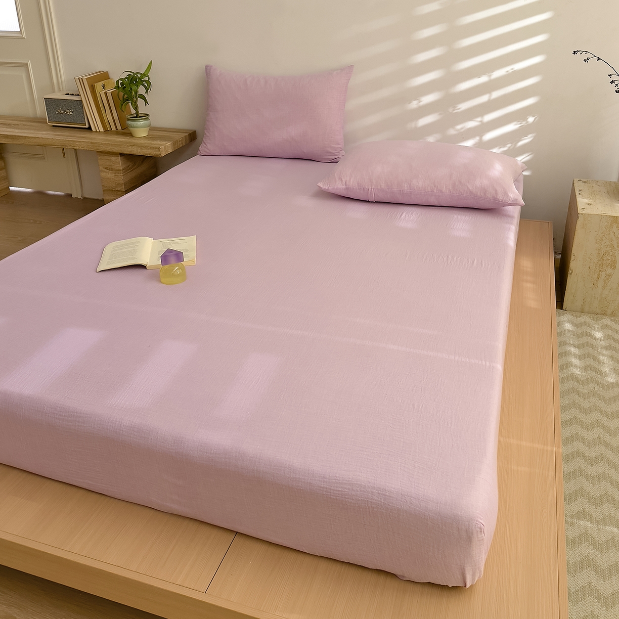 91家纺网 家纺一手货源 找家纺 DoDo 兜兜 2026新全棉纯棉A类色织皱皱纱单床笠单件床笠单品 纯色-柔幻紫