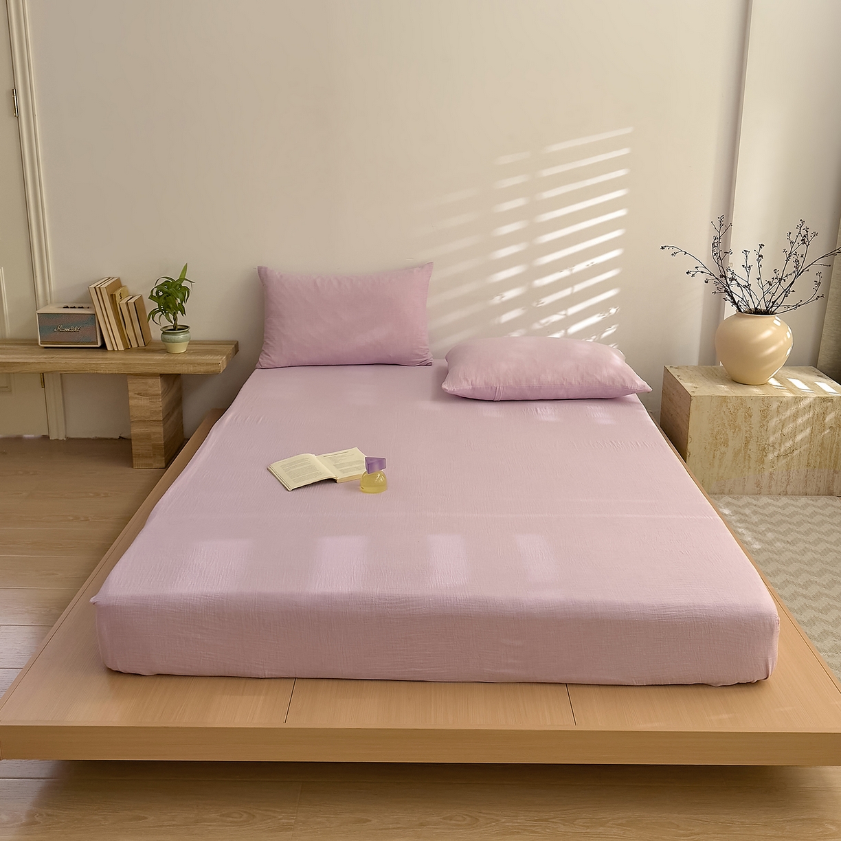 91家纺网 家纺一手货源 找家纺 DoDo 兜兜 2026新全棉纯棉A类色织皱皱纱单床笠单件床笠单品 纯色-柔幻紫