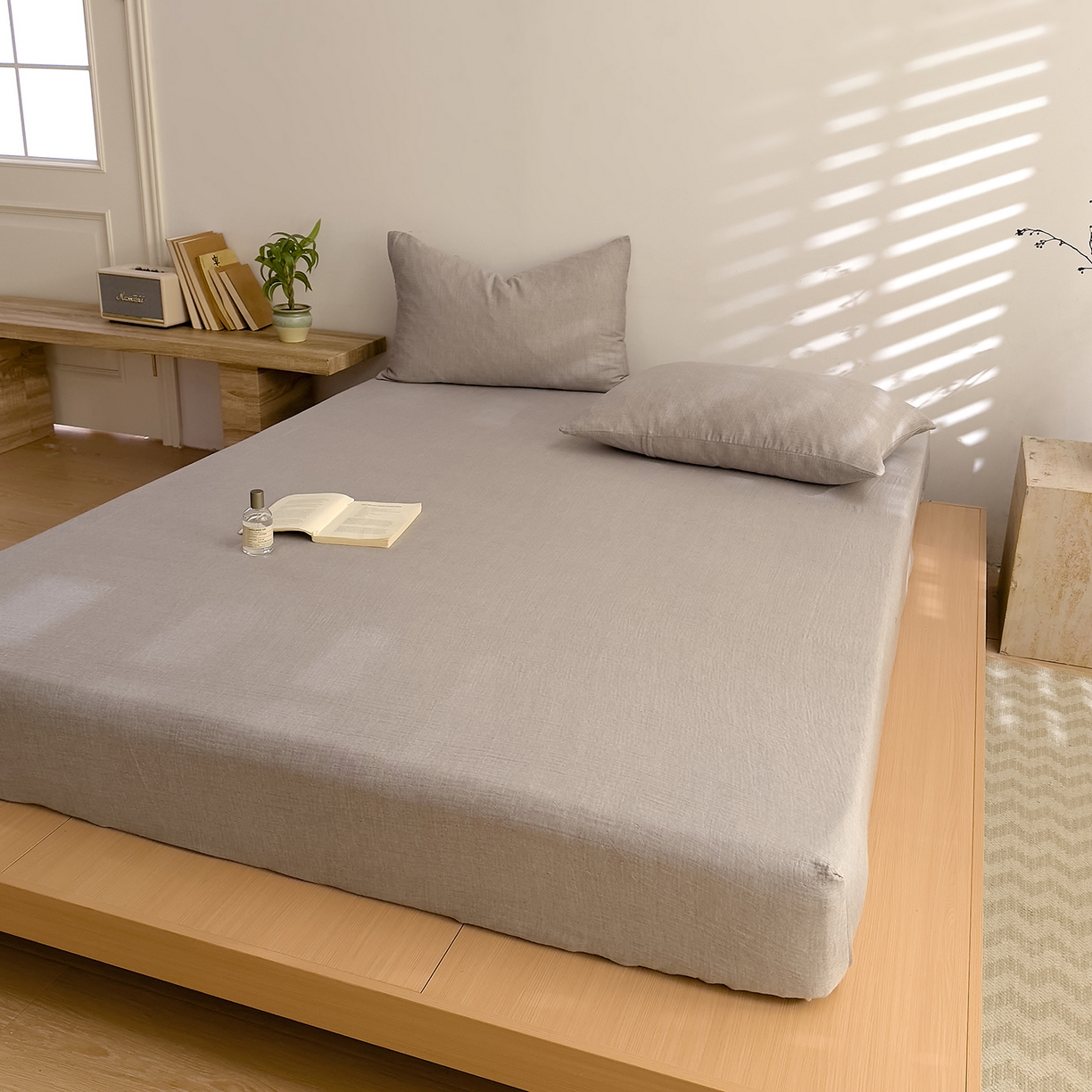 91家纺网 家纺一手货源 找家纺 DoDo 兜兜 2026新全棉纯棉A类色织皱皱纱单床笠单件床笠单品 纯色-泡沫灰