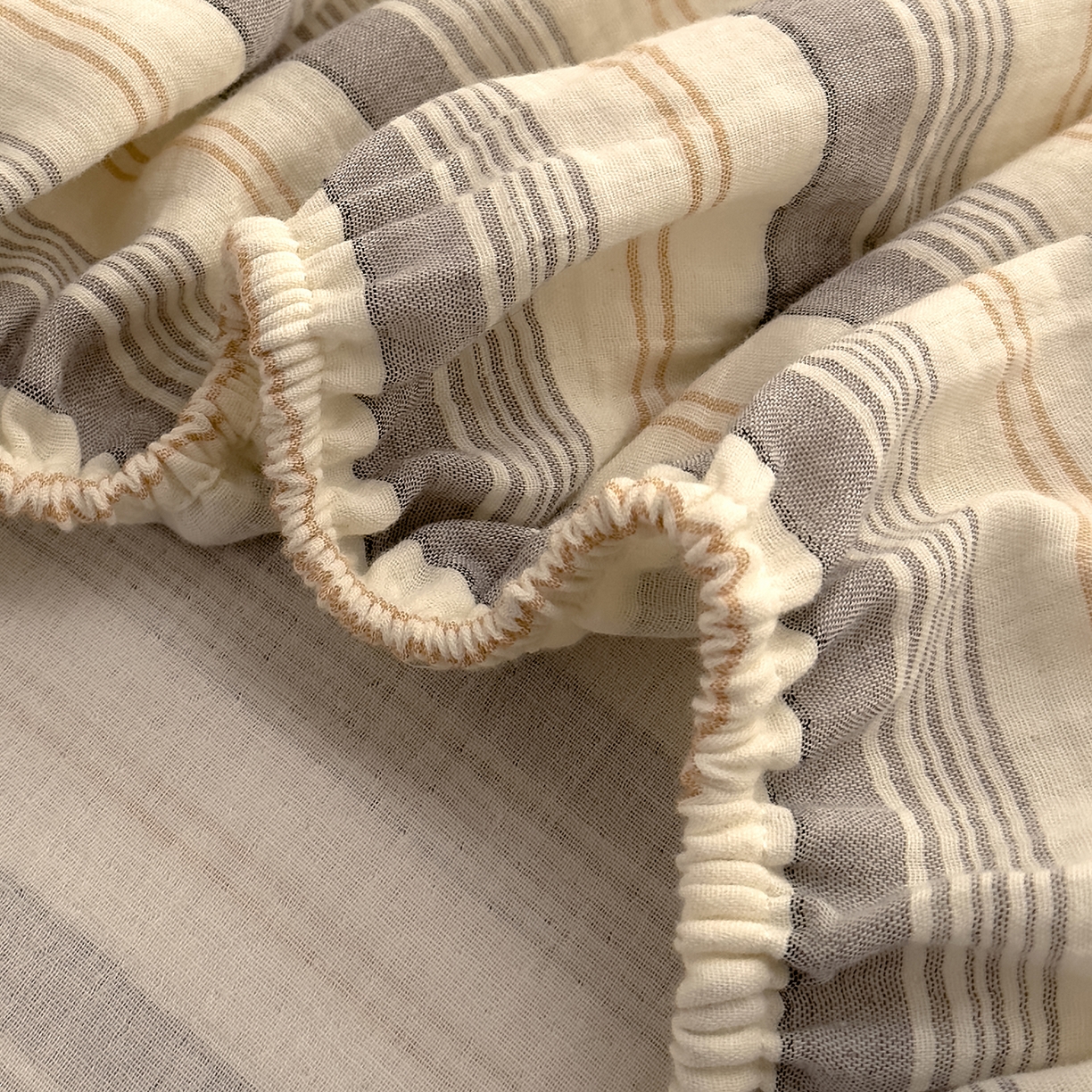 91家纺网 家纺一手货源 找家纺 DoDo 兜兜 2026新全棉纯棉A类色织皱皱纱单床笠单件床笠单品 小半-灰