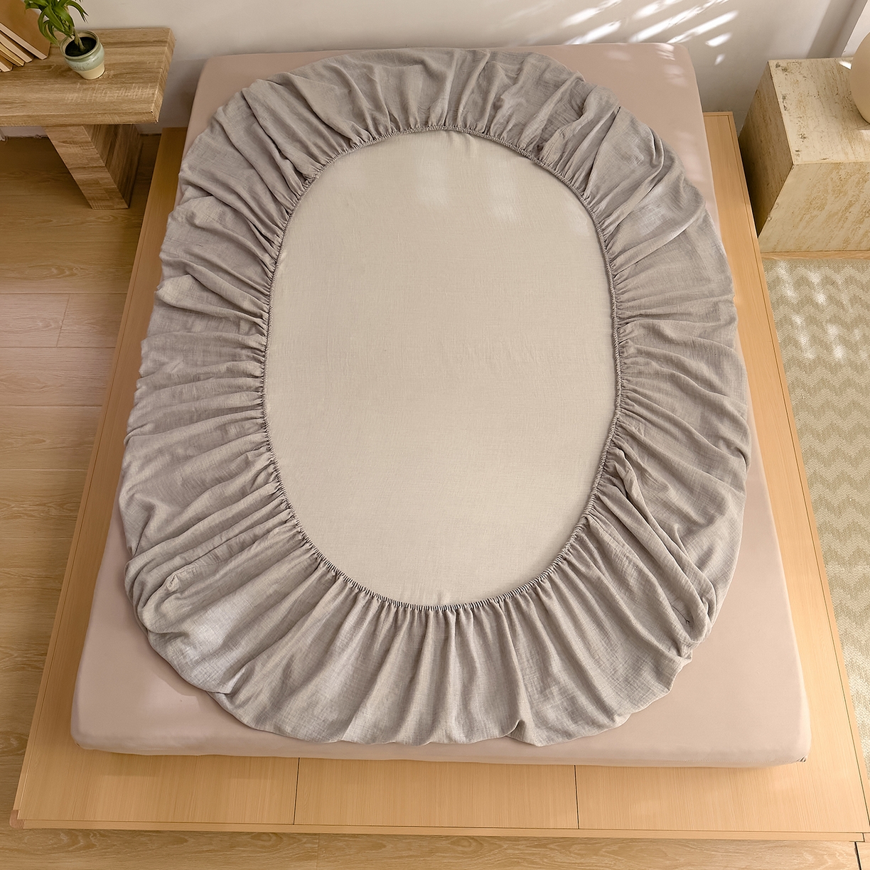 91家纺网 家纺一手货源 找家纺 DoDo 兜兜 2026新全棉纯棉A类色织皱皱纱单床笠单件床笠单品 纯色-泡沫灰