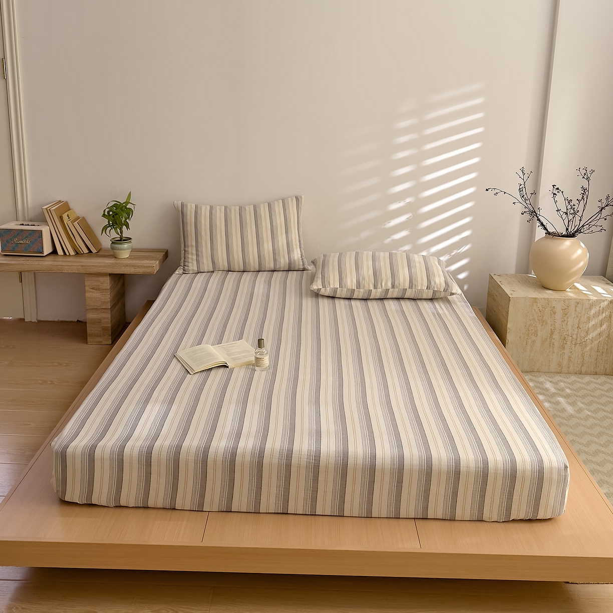 91家纺网 家纺一手货源 找家纺 DoDo 兜兜 2026新全棉纯棉A类色织皱皱纱单床笠单件床笠单品 小半-灰