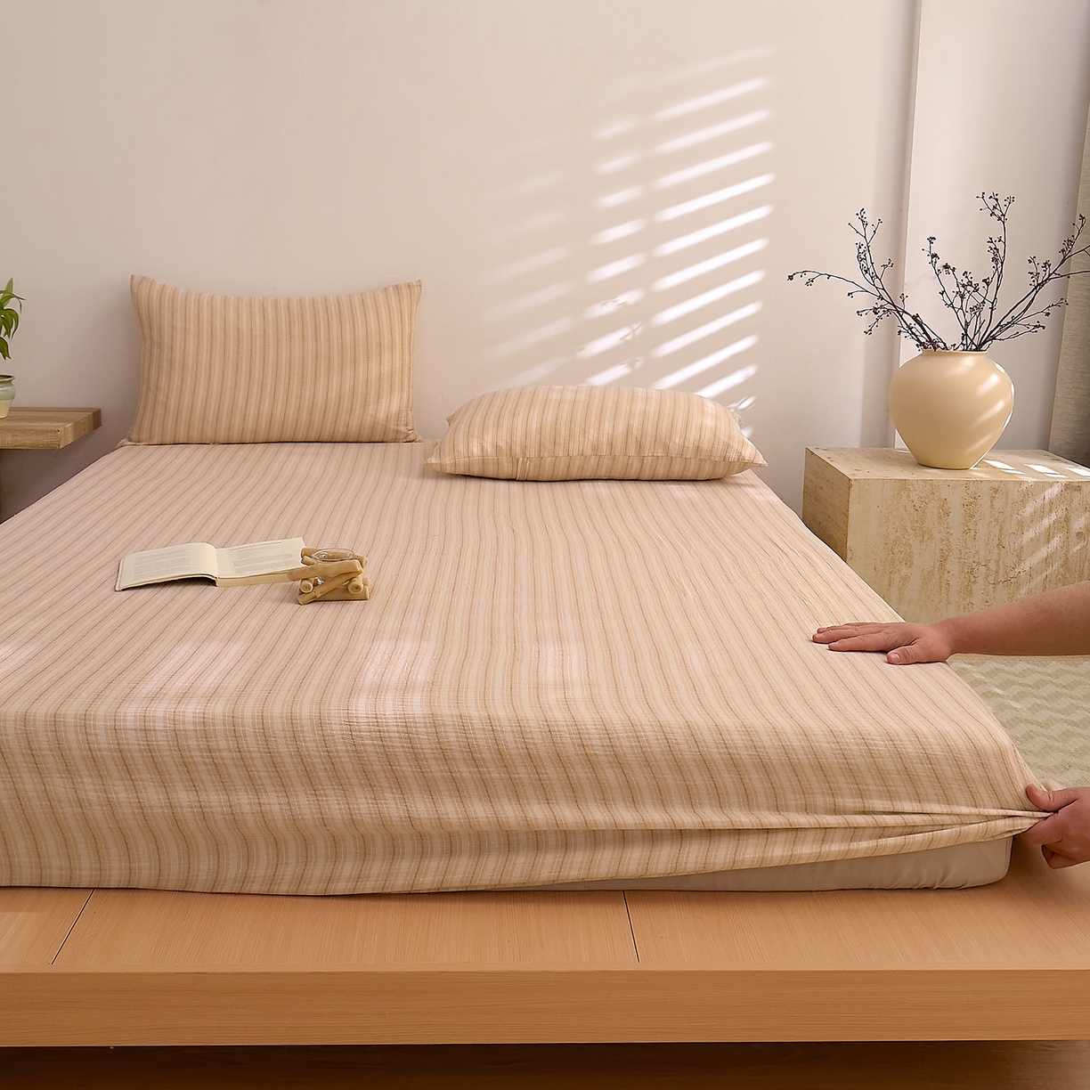 DoDo 兜兜 2026新全棉纯棉A类色织皱皱纱单床笠单件床笠单品 小半-棕