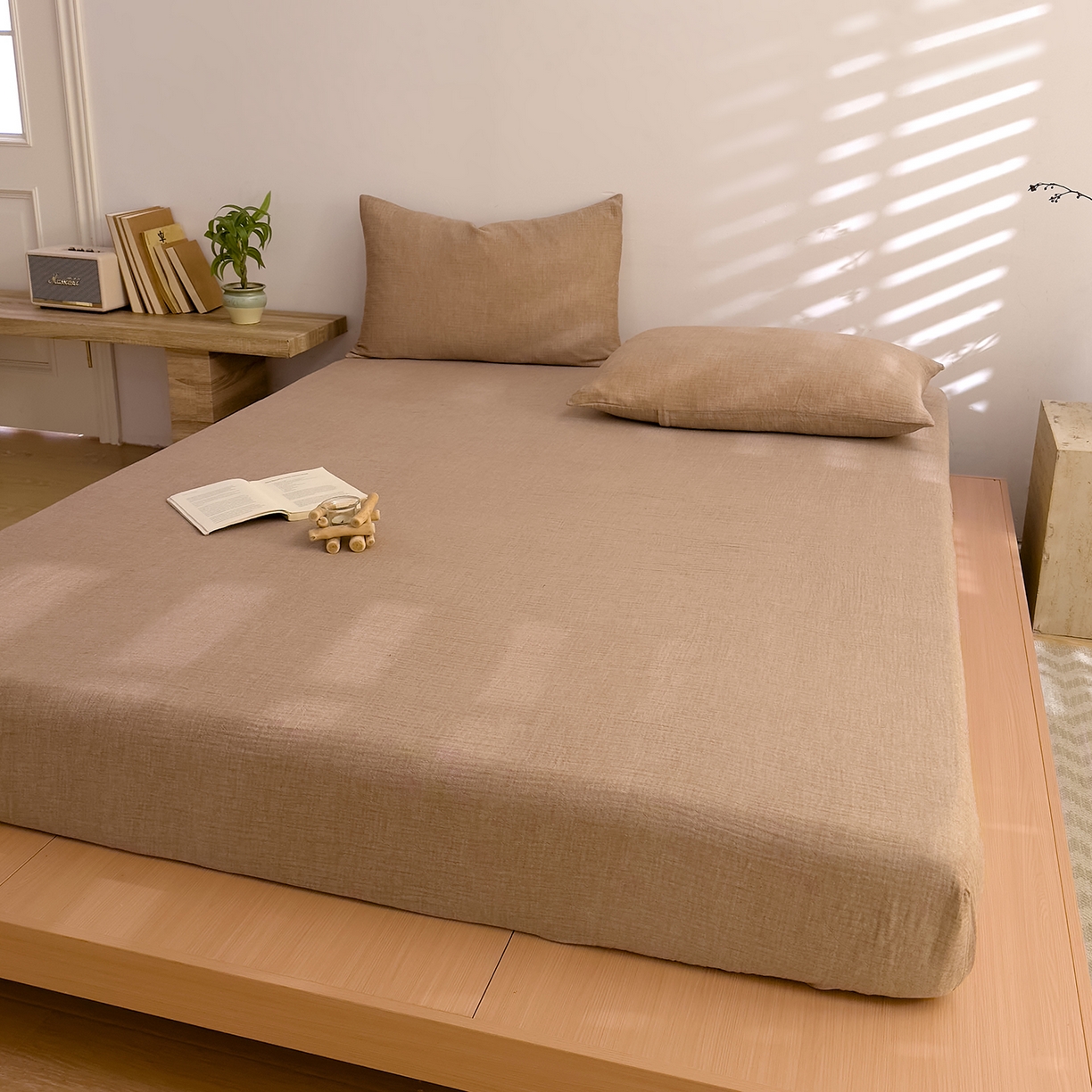 91家纺网 家纺一手货源 找家纺 DoDo 兜兜 2026新全棉纯棉A类色织皱皱纱单床笠单件床笠单品 纯色-奶茶棕