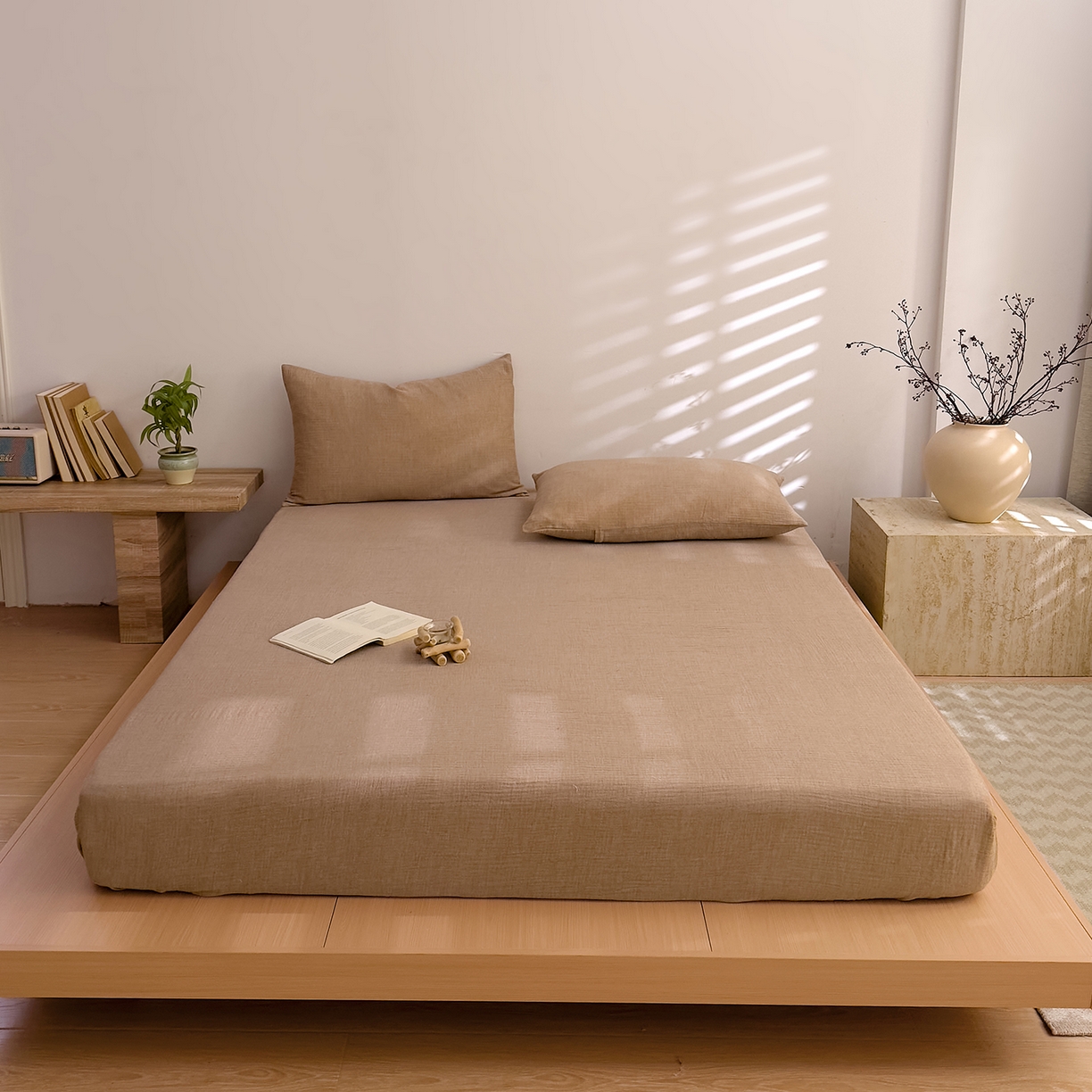 91家纺网 家纺一手货源 找家纺 DoDo 兜兜 2026新全棉纯棉A类色织皱皱纱单床笠单件床笠单品 纯色-奶茶棕