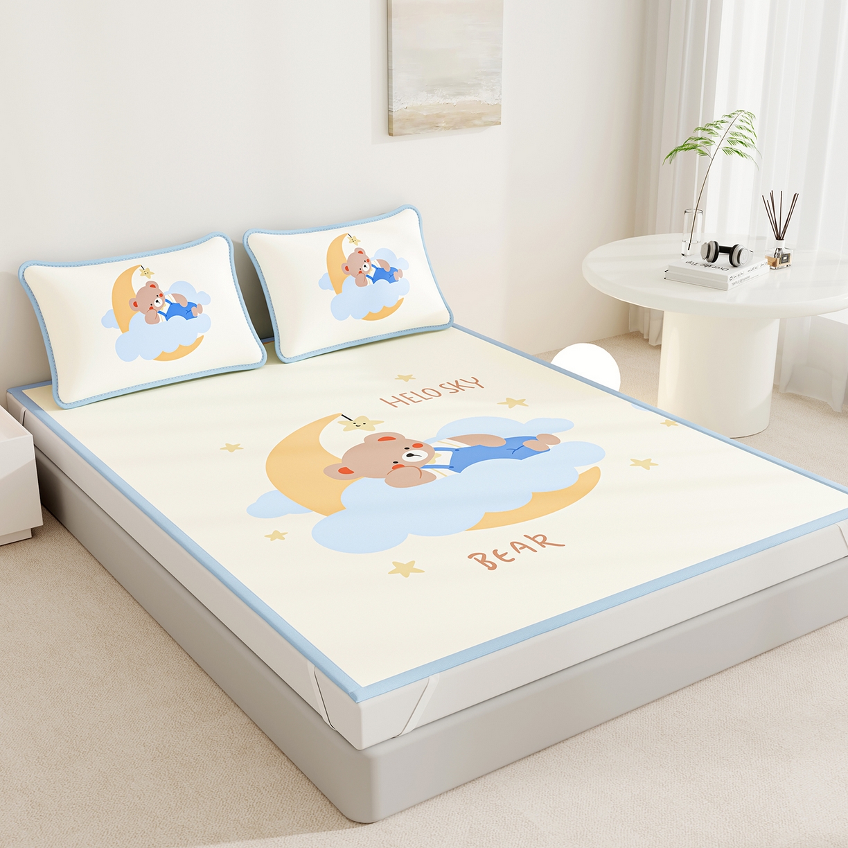 91家纺网 家纺一手货源 找家纺 （总）家品罗兰 2026A类数码印花大版卡通冰丝凉席双人席可机洗学生宿舍空调软席三件套三明治网底