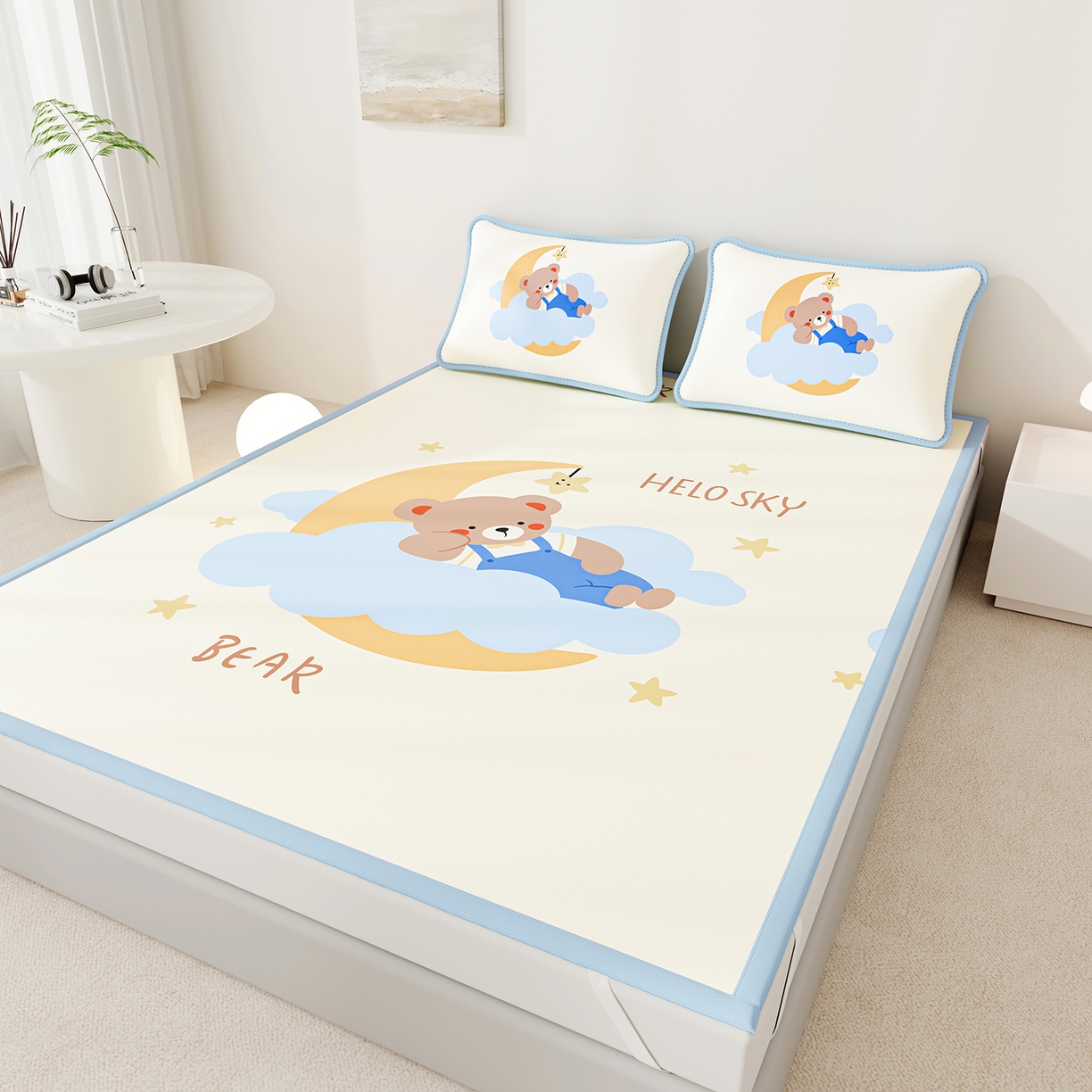 91家纺网 家纺一手货源 找家纺 （总）家品罗兰 2026A类数码印花大版卡通冰丝凉席双人席可机洗学生宿舍空调软席三件套三明治网底