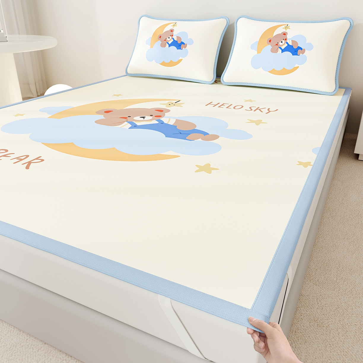 91家纺网 家纺一手货源 找家纺 （总）家品罗兰 2026A类数码印花大版卡通冰丝凉席双人席可机洗学生宿舍空调软席三件套三明治网底