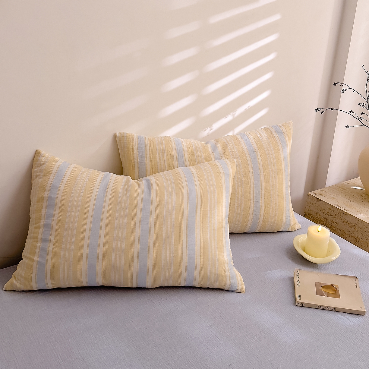 91家纺网 家纺一手货源 找家纺 （总）DoDo 兜兜 2026年全棉纯棉A类色织皱皱纱单件枕套单品枕套