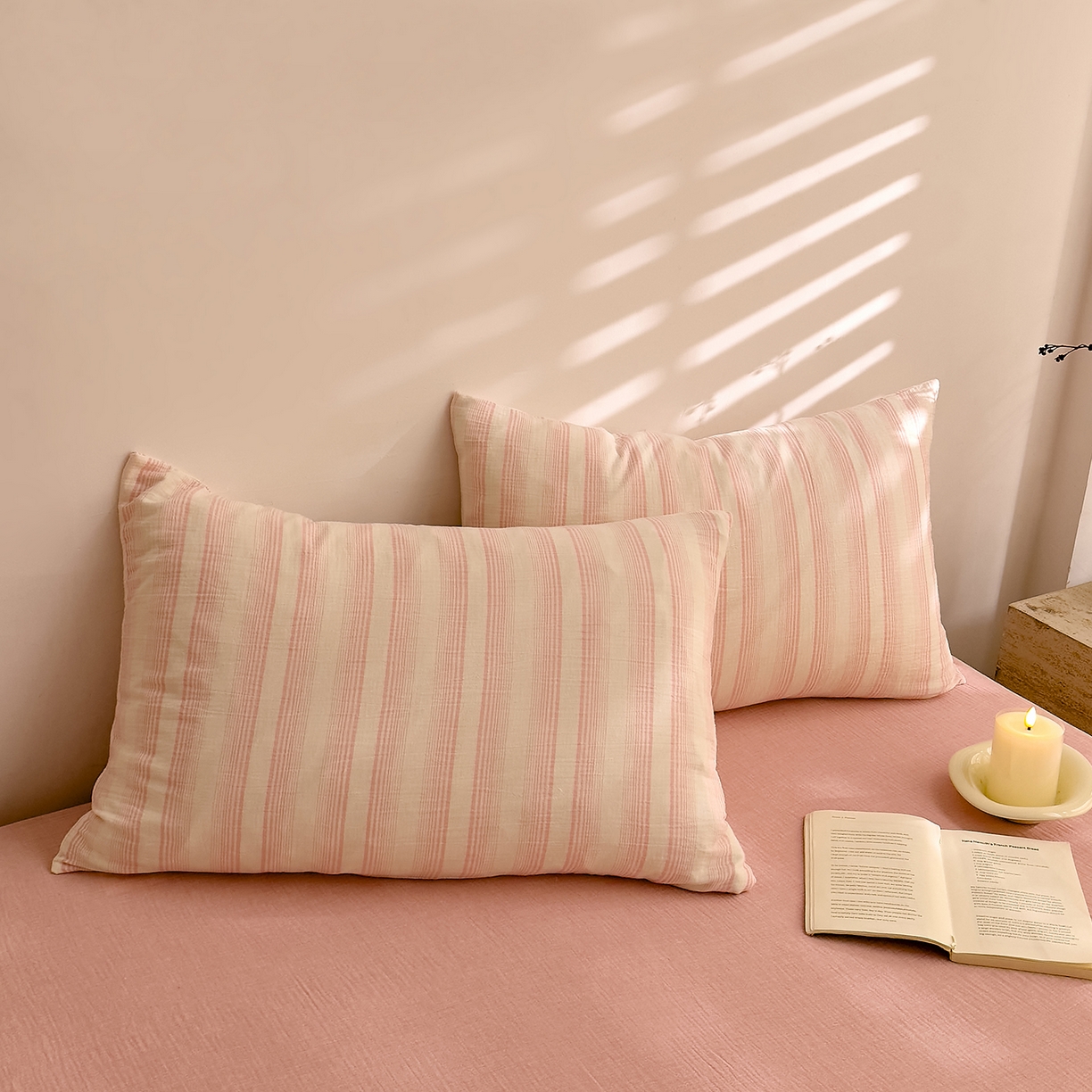 DoDo 兜兜 2026年全棉纯棉A类色织皱皱纱单件枕套单品枕套 小半-粉