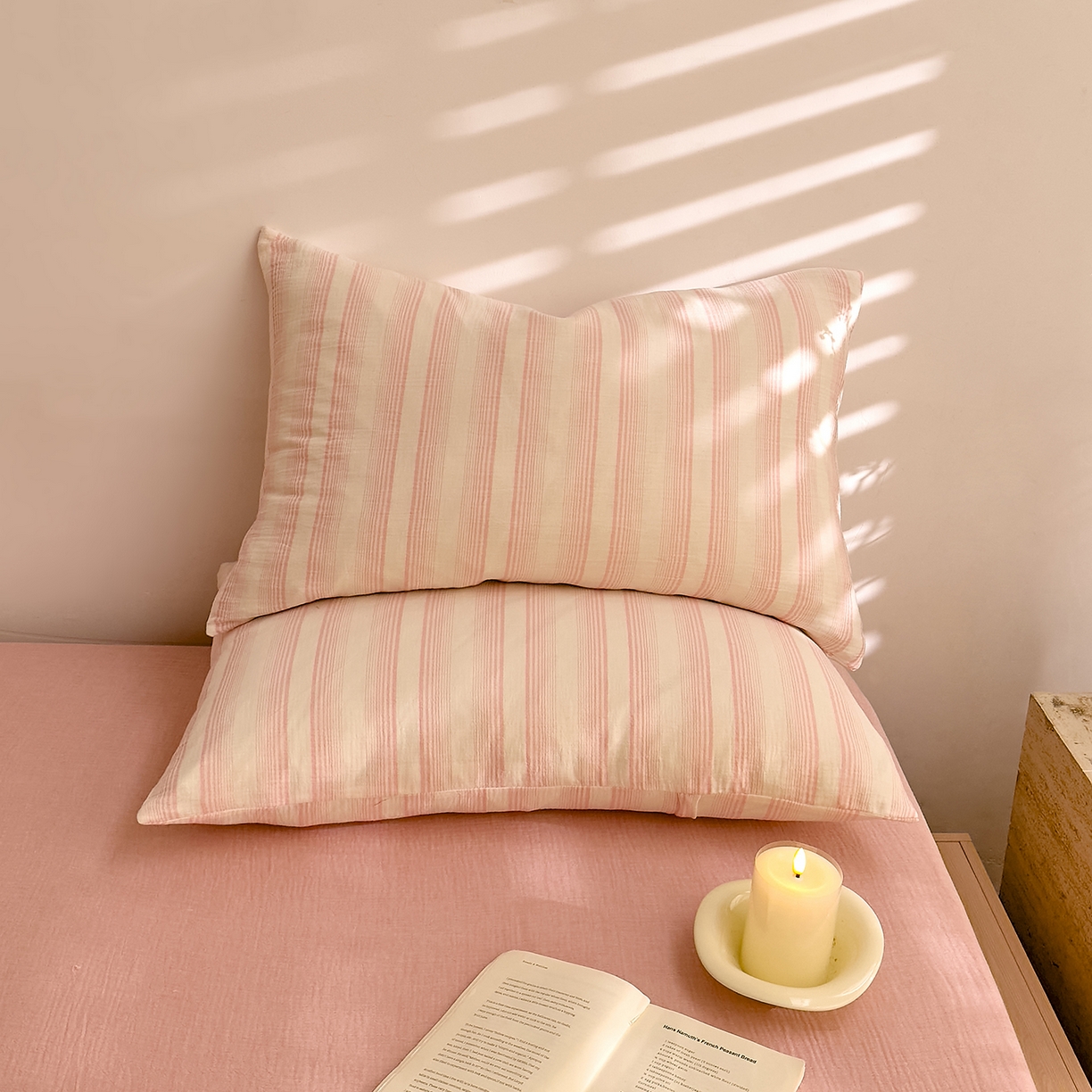 91家纺网 家纺一手货源 找家纺 DoDo 兜兜 2026年全棉纯棉A类色织皱皱纱单件枕套单品枕套 小半-粉